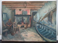 Jean-René NYS (1907-1972) - Intérieur de pêcheur - Huile sur panneau datée 1965