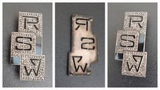 Ancien Bijou Argent Massif émaillé chiffré RSW RS W Broche Plaque silver