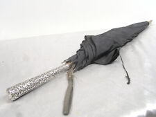 🇫🇷 CANNE PARAPLUIE POMMEAU ARGENT MASSIF GUILLOCHE OMBRELLE STICK SOIE PARFAIT