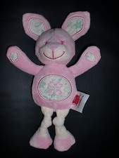 doudou peluche lapin rose vert