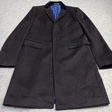 Hommes Laine Cachemire Manteau UK-36 EU-46 Noir Veste Longue Fabriqué En Italie