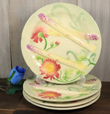 Lot de 4 Assiette à Asperge en Barbotine Service de KG Saint Clément Art Nouveau