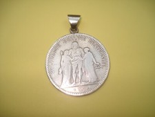 Pièce en Argent 5 Francs 1848 Hercule  Montée en Pendentif