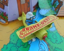 avion jaune Schtroumpf smurf puffo pitufo  schtroumpf metal 1982 BERRIES USA