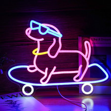 Skateboard Dog Neon Sign Cute