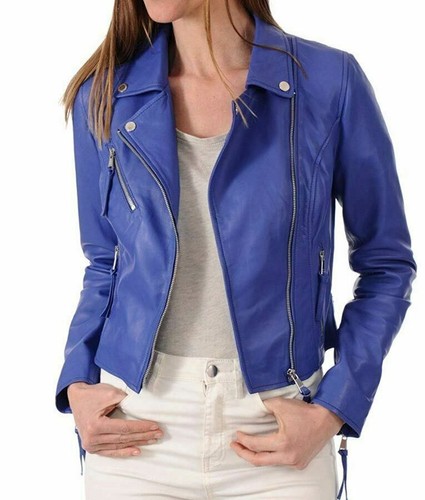 Blouson motard bleu - , sexy