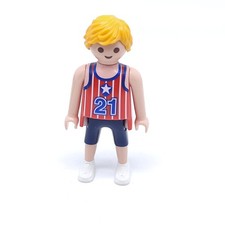 PLAYMOBIL * SPORT * Homme Blond Basketball Maillot Rayé Rouge 21 9210