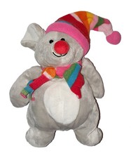 Peluche doudou Souris grise Echarpe bonnet rayures 24 cm NICOTOY