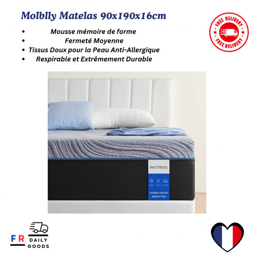 Molblly matelas 90x190x16cm - matelas,
