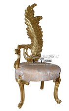 Fauteuil Trône Louis XV Baroque Chaise Plume Or Tissu Damassé Ivoire AL6972