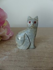 Figurine de chat gris aux yeux orange, pierre marbrée, pour vitrine, collection