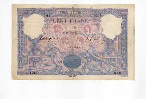 Billet 100 francs bleu rose - francs,