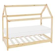 Lit d'enfant +matelas cadre de lit style maison en bois de pin naturel 80x160 cm