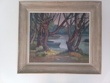 huile sur toile yvonne DELDICQUE le marais de plouvain 1965 nord de la France