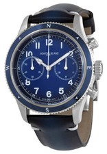 Montblanc 1858 Automatique Chronographe Cadran Bleu Cuir Montre Hommes 126912