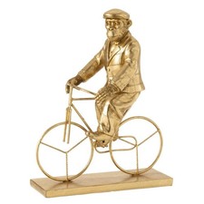 Statuette Déco "Singe Vélo" 35cm Or