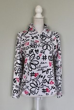 IBKUL UPF 50+ Long Sleeve Mock Neck Top Hearts Black White Golf Pullover S Small
