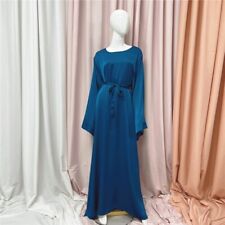 ROBE LONGUE SATINÉE ABAYA 4 COULEURS  TAILLE M/L BLEU PAON VERT MARRON NOIR