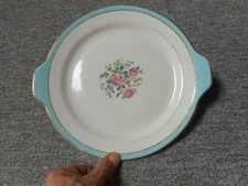 Plat à Tarte Ancien faience motifs floral au centre joli bleu et dorure