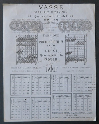 Facture catalogue 1870 - , vasse