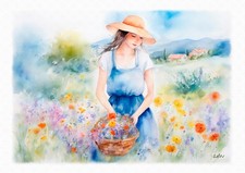 Tableau  création originale paysage de Provence  - récolte fleurs de printemps