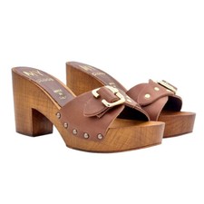 Mule avec Bande Cuir Marron