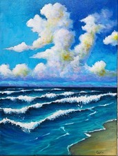 CARIN - "Bord de mer" (40x30 cm) - Peinture Originale à l'Huile - Paysage Marin