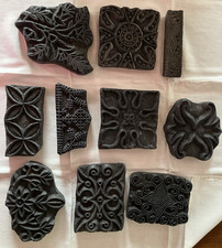 10 VINTAGE WOOD BLOCK PRINT STAMP INDIA TAMPON EN BOIS POUR TEXTILE TISSU INDIEN