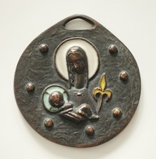 mama-estelle Ancienne Très Grande Médaille VIERGE Enfant Emaillée Elie Pellegrin