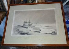 Tableau Gravure ancienne Dumont Durville Expédition Antarctique Dessin Goupil