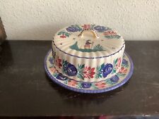 Grand plat et cloche à fromages ou gâteaux en faïence de Quimper HB