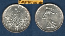 5 Francs Semeuse en argent 1963 SPL Vème République, 1959 
