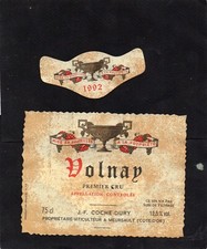BOURGOGNE ETIQUETTE + COLLERETTE 1992  VOLNAY 1ER CRU JF COCHE DURY §26/05/2023§