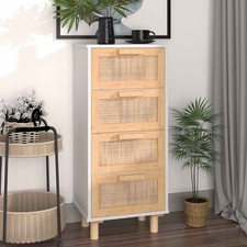 Buffet Blanc 40x30x90 cm Bois de Pin Massif et Rotin Naturel Armoire vidaXL