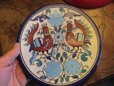 Ancienne Jolie assiette en grès aux Oiseaux Fantastiques et Fleurs