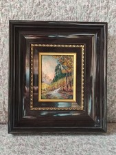 ANCIEN CADRE ÉMAUX LIMOGES A. BUREAU DECOR PAYSAGE CASCADE 23,5 X 26,5 CM