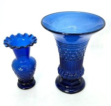 Paire vases en verre bleu époque 19ème Normandie