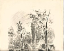 Dessin Le Quartier Latin par Berthold Mahn (Paris  1934) .Idéal à encadrer.N° 4.