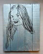 Tableau - Pochoir sur Bois - Fraulein SCHWARTZ - Visage Femme - S. Masset SM