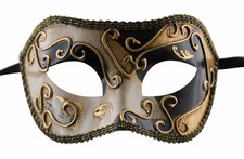 Masque Venise - Colombine - Loup noir doré Peint à la main Bal costumé #1091 V49