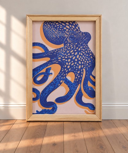 Affiche pieuvre bleue - pieuvre,