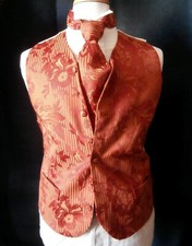 GILET CEREMONIE HOMME DAMASSE FINES RAYURES TISSE FLORAL XL-T5 CRAVATE NEUFS 06