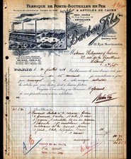 PARIS (II°) USINE d'ARTICLES DE CAVE & PORTE-BOUTEILLE "BARBOU" Facture en 1914