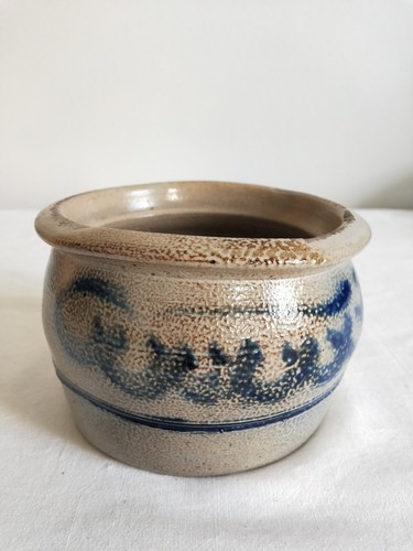 Ancien pot gres motif bleu - pot,