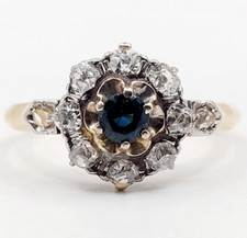 Bague marguerite antique or 18k saphir et diamant taille ancienne (circa 1900)