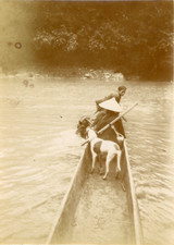 Indochine, Van Vai, Passage d'un arroyo en pirogue et cheval à la nage  Vin