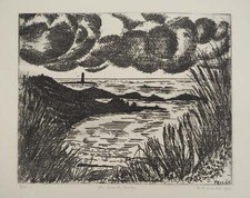 Mercédès GUINGOT : Bretagne Anse des Broches Ile d'Yeu, Gravure originale signée