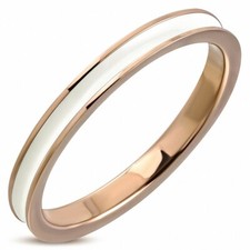 2.5mm | Bague de mariage émaillé blanc 2 tons en acier inoxydable plaqué de coul