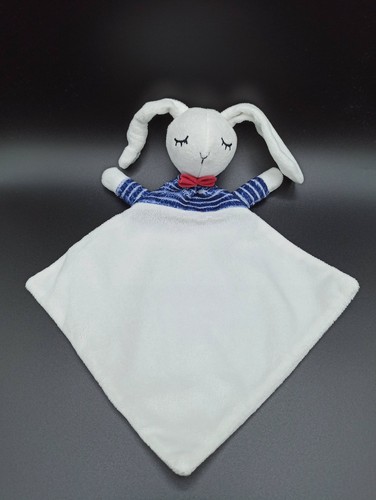 Doudou plat lapin blanc bleu - blanc,