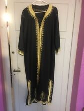 Ancienne Robe Longue Orientale Satinée Noir Or Étoffe Orient Maghreb